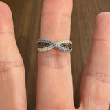 14k White Gold Topaz and White and Black Diamond Crossover Band Ring Size 9.5