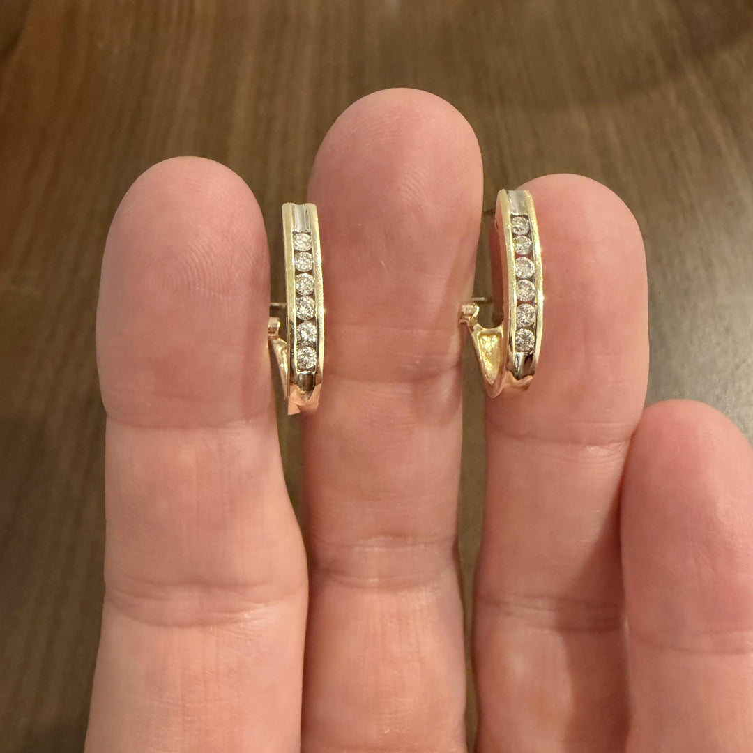 14k Yellow Gold and 0.30cttw Diamond Hoop Earrings
