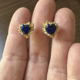 14k Yellow Gold Blue Sapphire and 1.4cttw Diamond Heart Stud Earrings