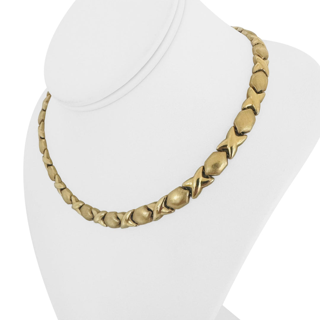14k Yellow Gold 26.6g Ladies Vintage Hugs and Kisses XO Link Necklace Italy 17"