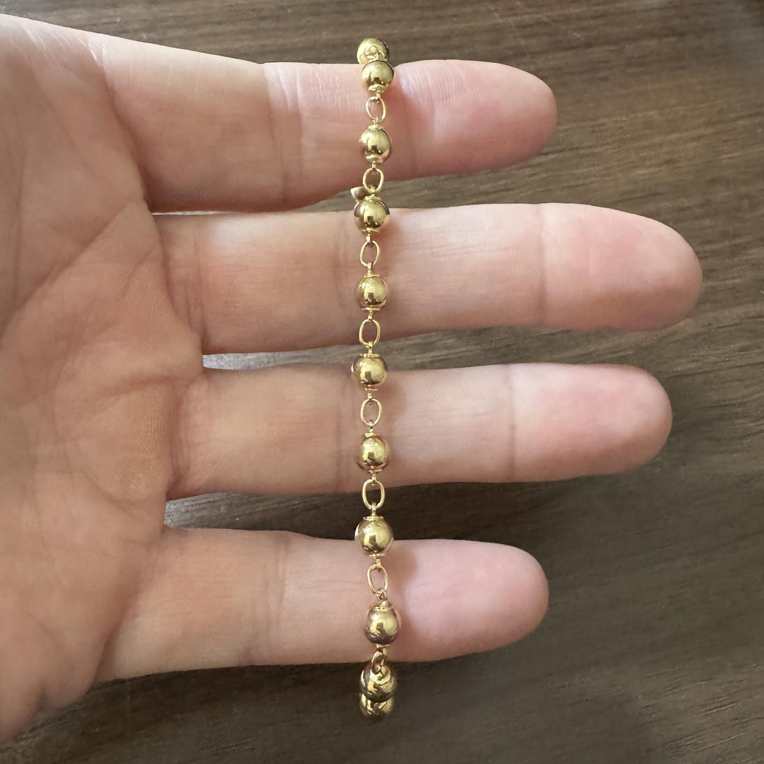 18k Yellow Gold 6g Ladies Vintage Ball Bead Link Bracelet Italy 7.25"