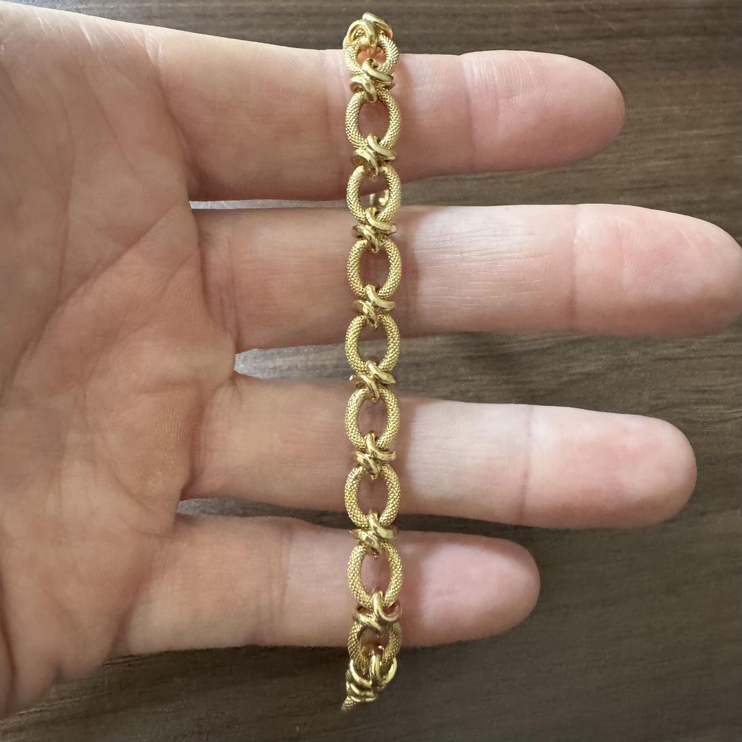 18k Yellow Gold 8.9g Ladies Vintage 8mm Fancy Oval Link Bracelet 7"