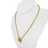 24k Pure Yellow Gold 23.6g Solid Barrel Link Floral Pendant Necklace 18"