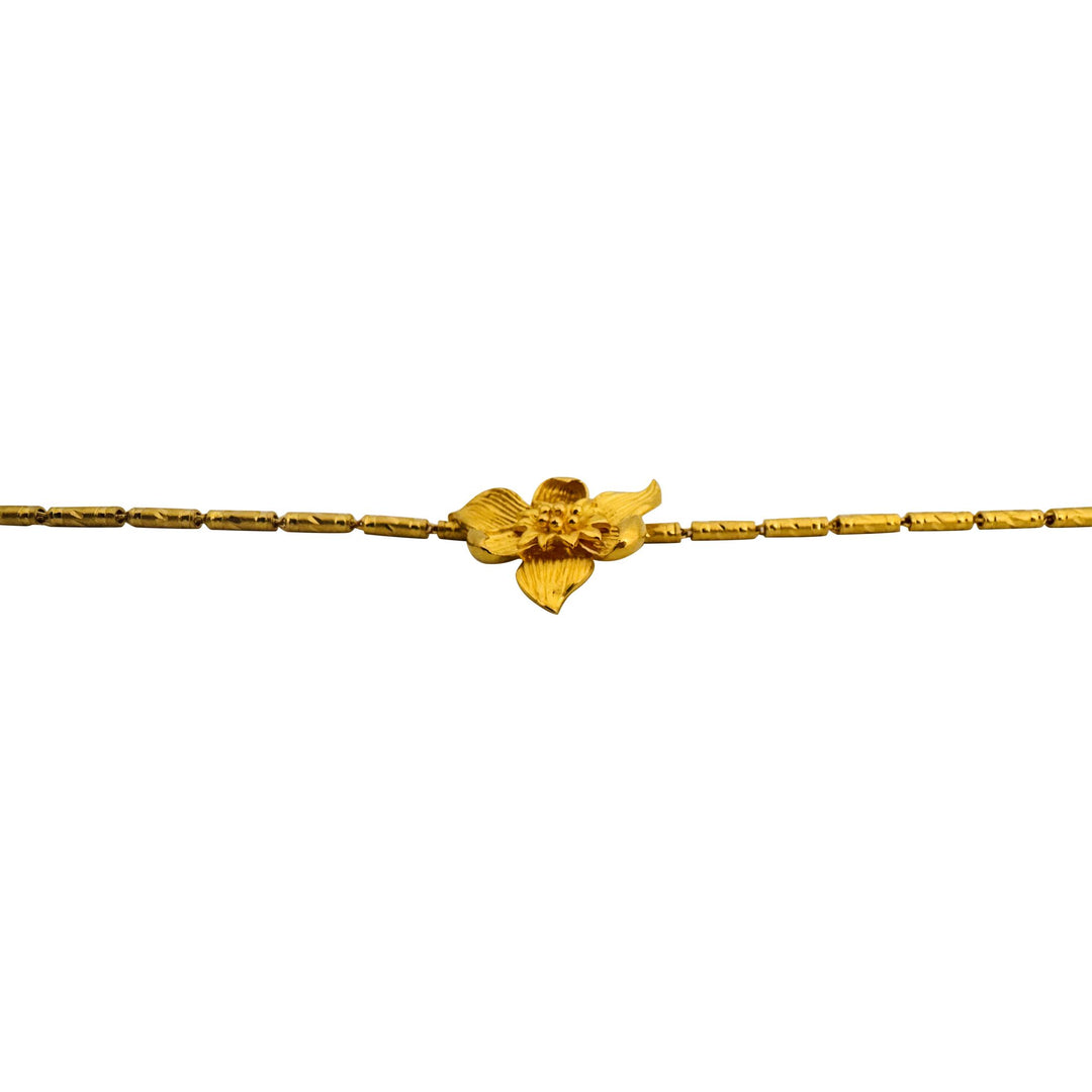 24k Pure Yellow Gold 23.6g Solid Barrel Link Floral Pendant Necklace 18"