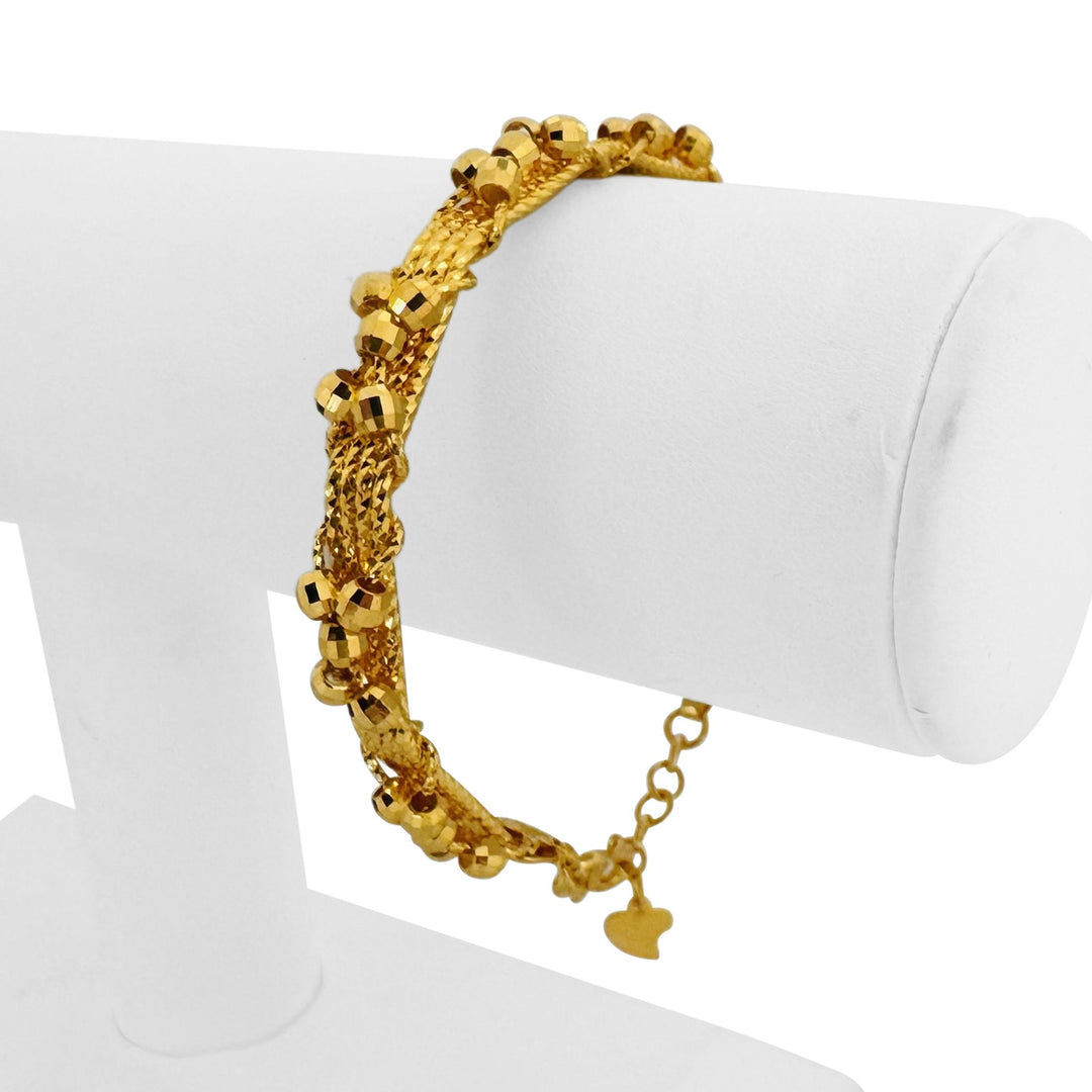 24k Pure Yellow Gold 27.2g Solid Diamond Cut Beaded Flex Cuff Bangle 7.25"