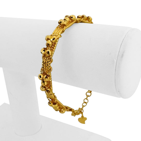 24k Pure Yellow Gold 27.2g Solid Diamond Cut Beaded Flex Cuff Bangle 7.25