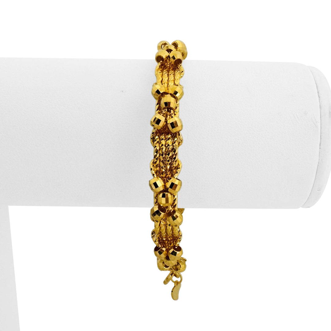 24k Pure Yellow Gold 27.2g Solid Diamond Cut Beaded Flex Cuff Bangle 7.25"