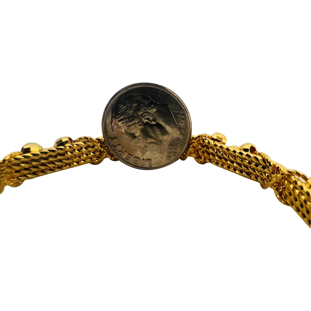 24k Pure Yellow Gold 27.2g Solid Diamond Cut Beaded Flex Cuff Bangle 7.25"