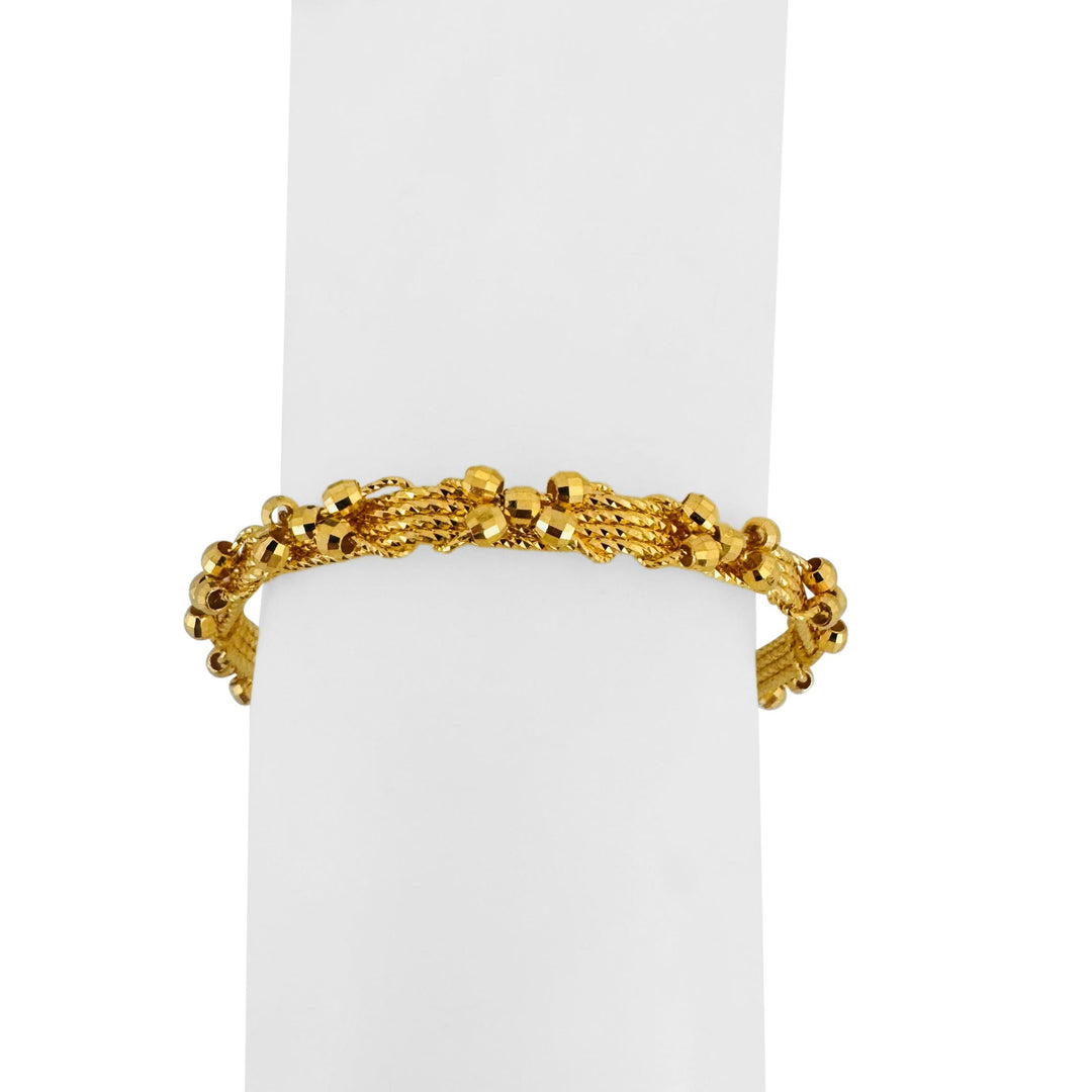 24k Pure Yellow Gold 27.2g Solid Diamond Cut Beaded Flex Cuff Bangle 7.25"