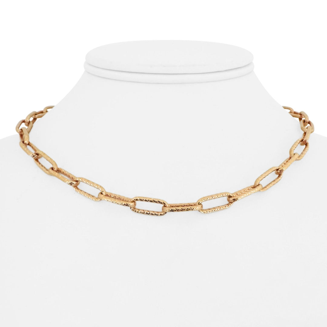 18k Rose Gold 15.8g Ladies Textured 6mm Elongated Oval Link Necklace 15.5"