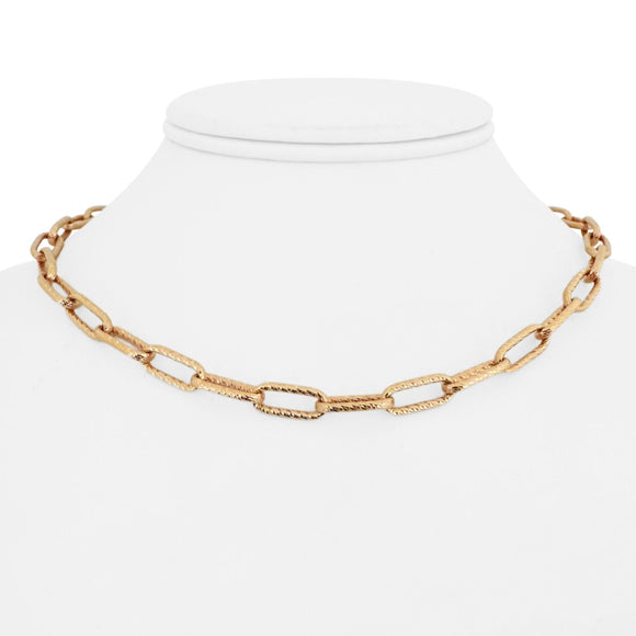 18k Rose Gold 15.8g Ladies Textured 6mm Elongated Oval Link Necklace 15.5