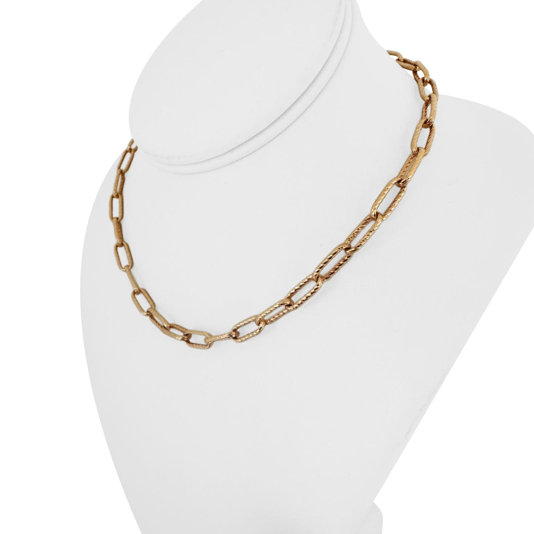 18k Rose Gold 15.8g Ladies Textured 6mm Elongated Oval Link Necklace 15.5"