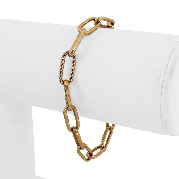 18k Rose Gold 7.7g Ladies Textured 6mm Elongated Oval Link Bracelet 6.5