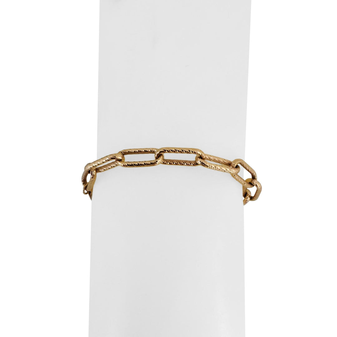 18k Rose Gold 7.7g Ladies Textured 6mm Elongated Oval Link Bracelet 6.5"
