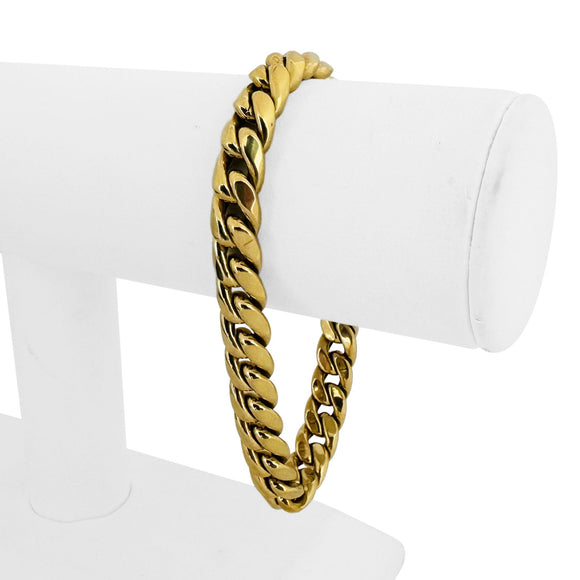 18k Yellow Gold 20.6g Hollow Thick 9mm Cuban Link Bracelet Italy 8