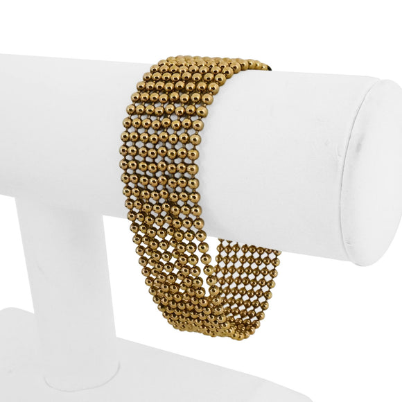 18k Yellow Gold and Diamond 43.7g Vintage Multi Stand Bead Link Bracelet 7