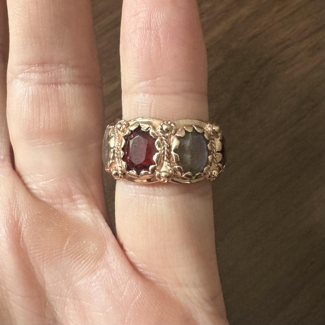 14k Yellow Gold 14.2g Solid Multi Gemstone Band Ring Size 6.25