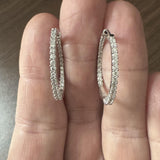 14k White Gold and 1cttw Diamond Inside Out Hoop Earrings 1"