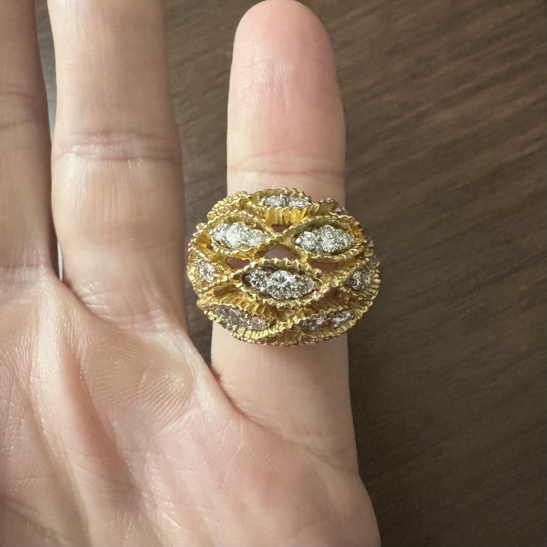 14k Yellow Gold and 2cttw Diamond 22g Heavy Bombe Ring Size 6.25