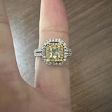 18k Two Tone Gold and 1.26cttw White and Yellow Diamond Halo Ring Size 6.5