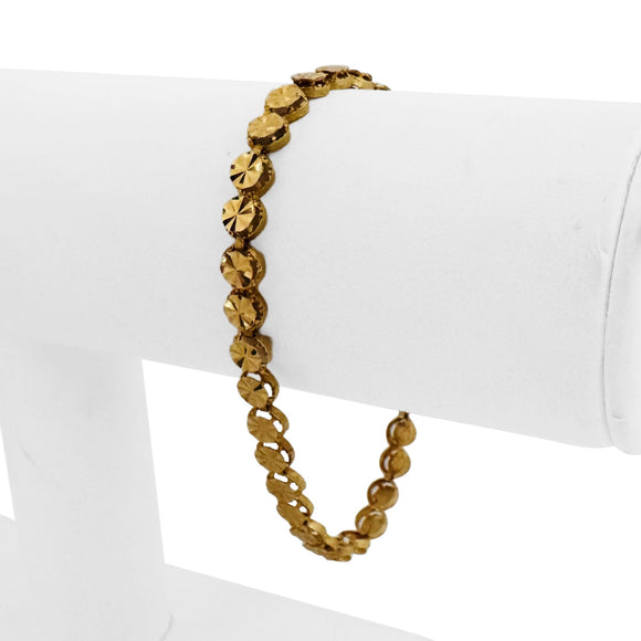 14k Yellow Gold 6.4g Diamond Cut 5.5mm Circle Link Bracelet 7