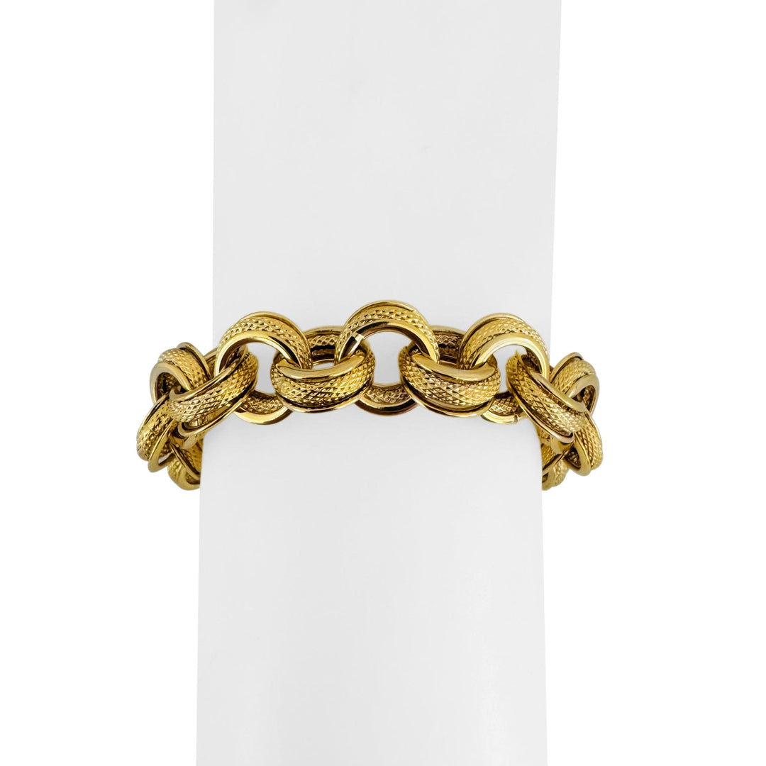 14k Yellow Gold 15.7g Hollow Thick 12.5mm Circle Cable Link Bracelet Italy 8"
