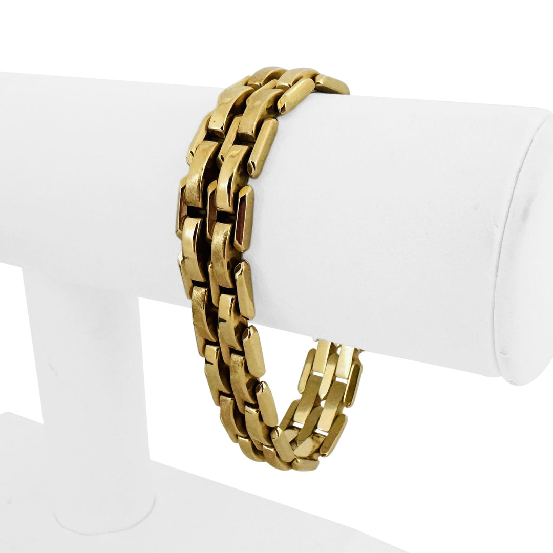 14k Yellow Gold 31.8g Heavy Ladies 13.5mm Fancy Bar Link Bracelet Italy 7.25"
