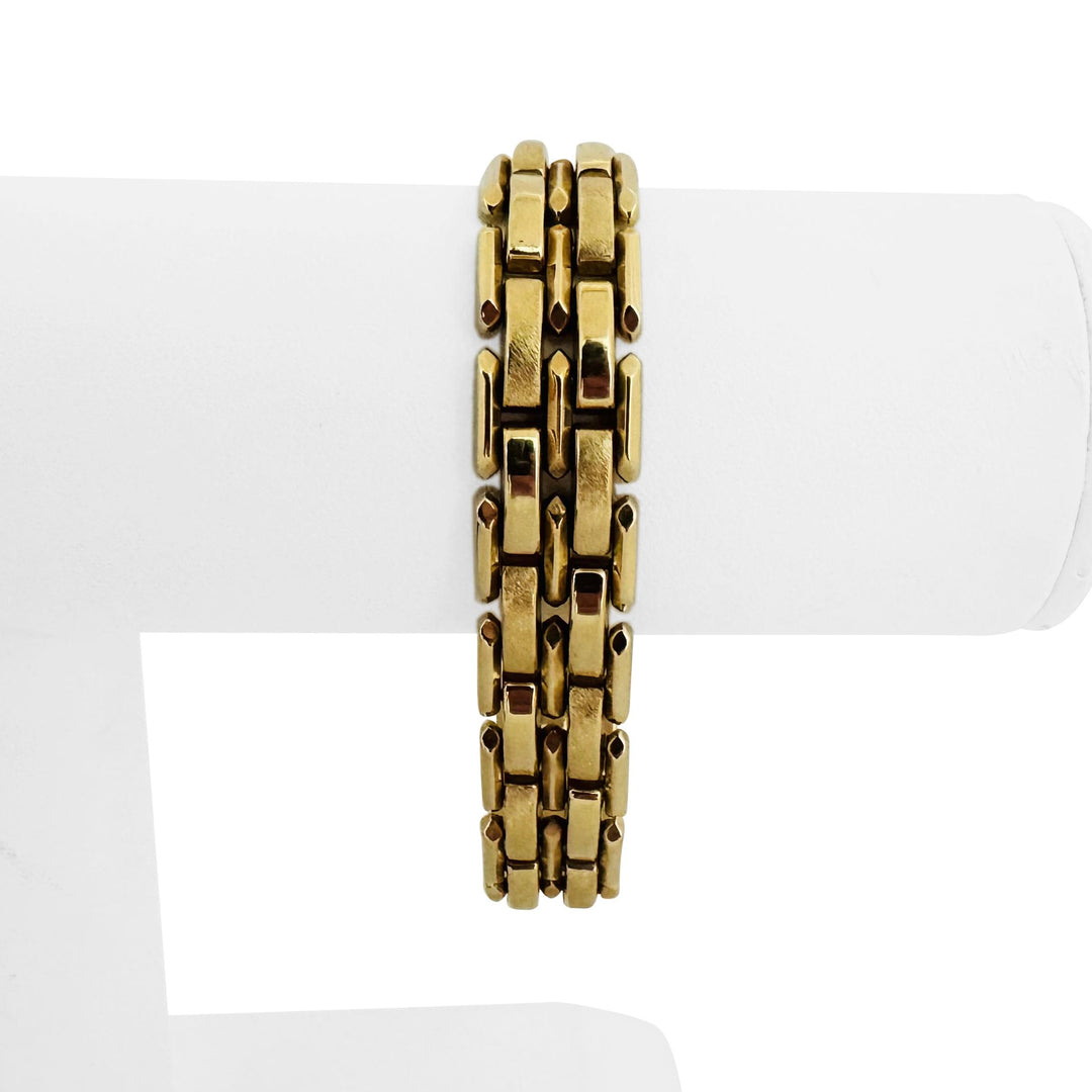 14k Yellow Gold 31.8g Heavy Ladies 13.5mm Fancy Bar Link Bracelet Italy 7.25"