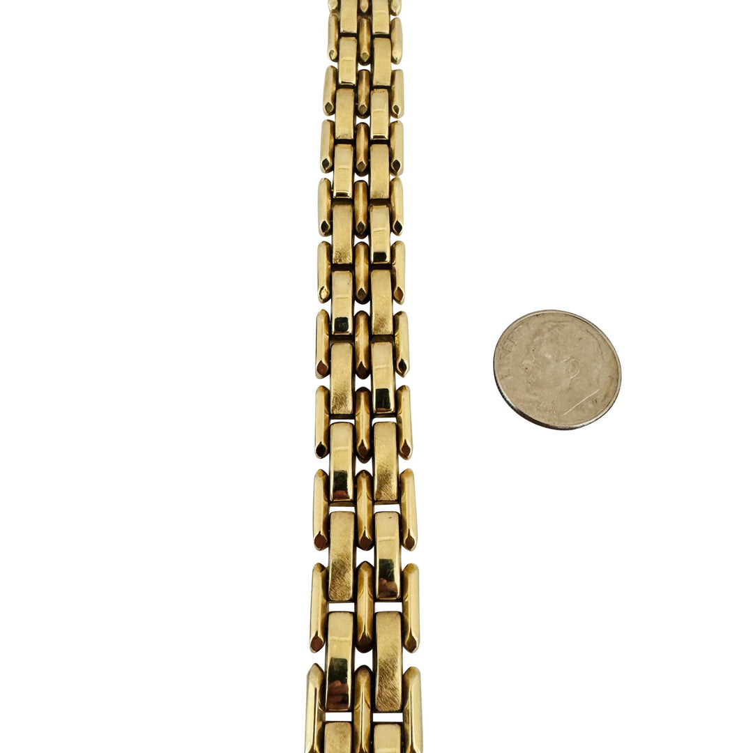 14k Yellow Gold 31.8g Heavy Ladies 13.5mm Fancy Bar Link Bracelet Italy 7.25"