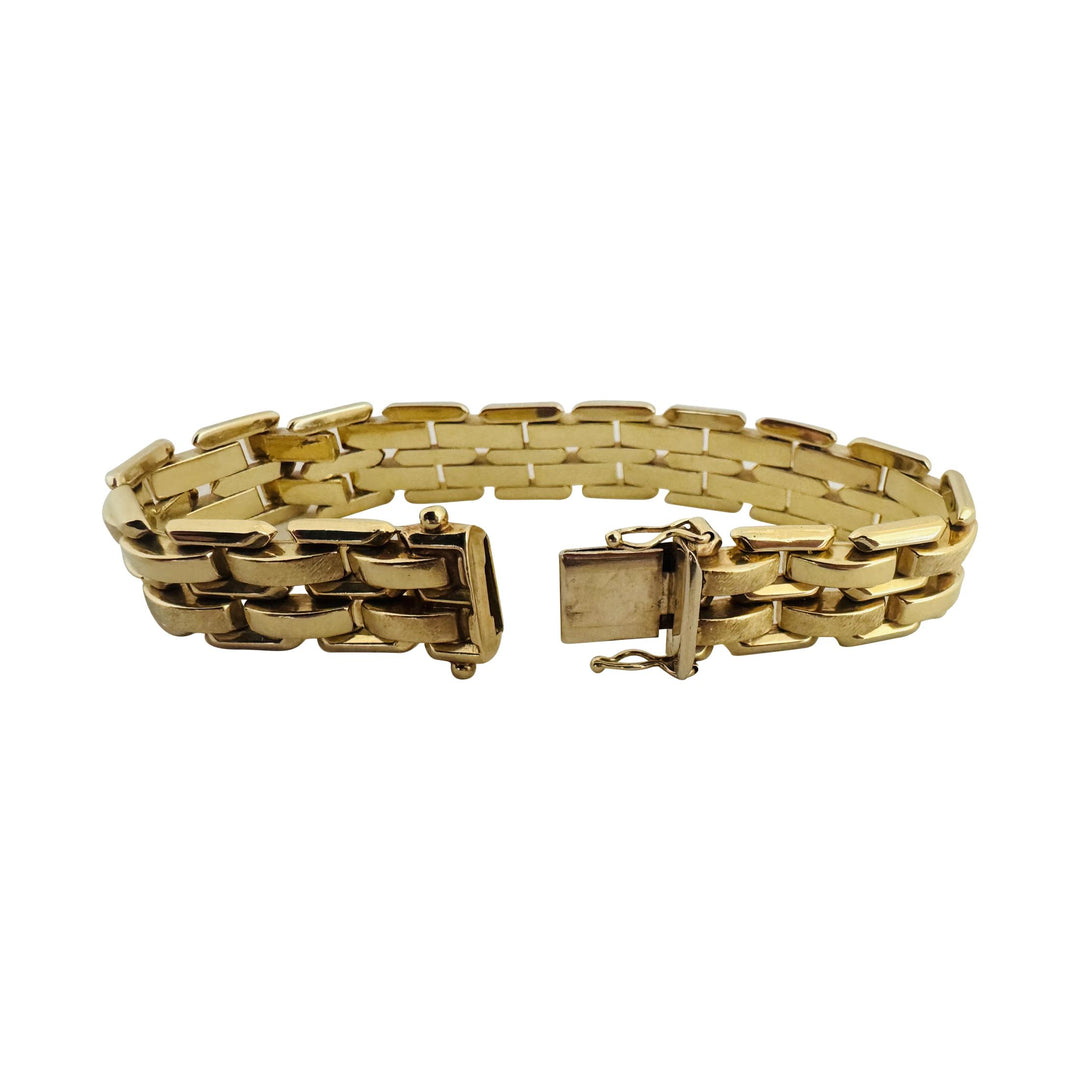 14k Yellow Gold 31.8g Heavy Ladies 13.5mm Fancy Bar Link Bracelet Italy 7.25"