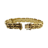 14k Yellow Gold 31.8g Heavy Ladies 13.5mm Fancy Bar Link Bracelet Italy 7.25"