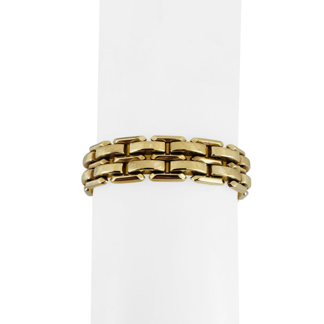 14k Yellow Gold 31.8g Heavy Ladies 13.5mm Fancy Bar Link Bracelet Italy 7.25"