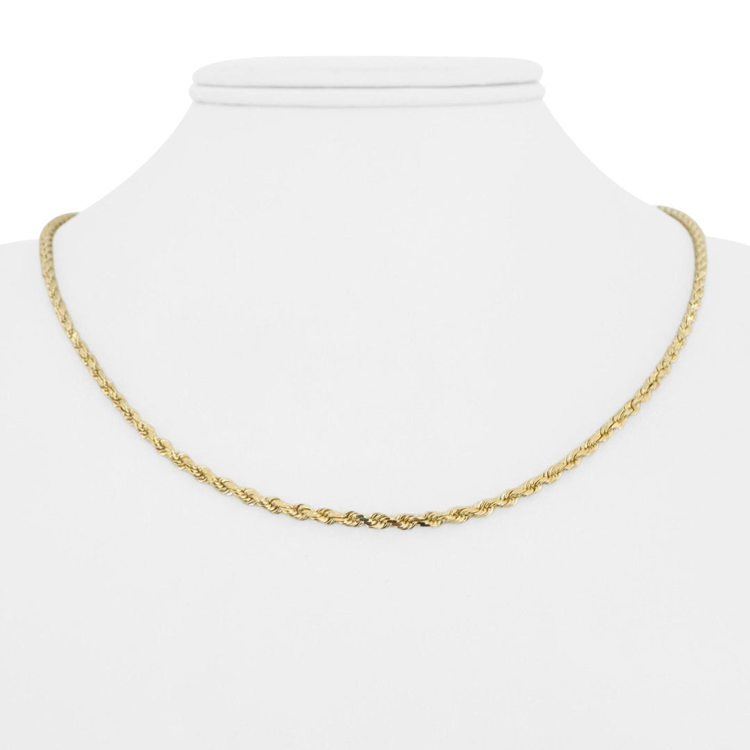 14k Yellow Gold 8.5g Solid Thin 2mm Diamond Cut Rope Chain Necklace 18"