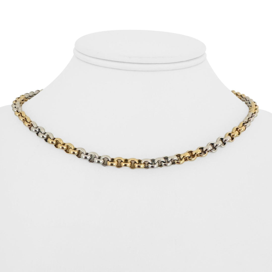14k Yellow and White Gold 15g Ladies Two Tone 5mm Rolo Link Chain Necklace 16"