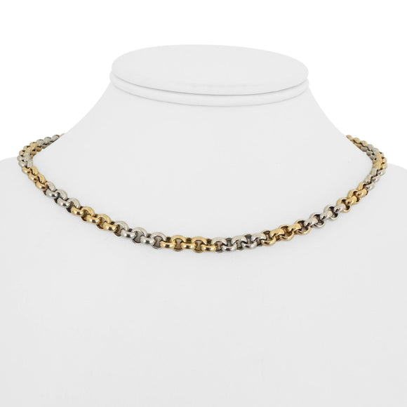 14k Yellow and White Gold 15g Ladies Two Tone 5mm Rolo Link Chain Necklace 16