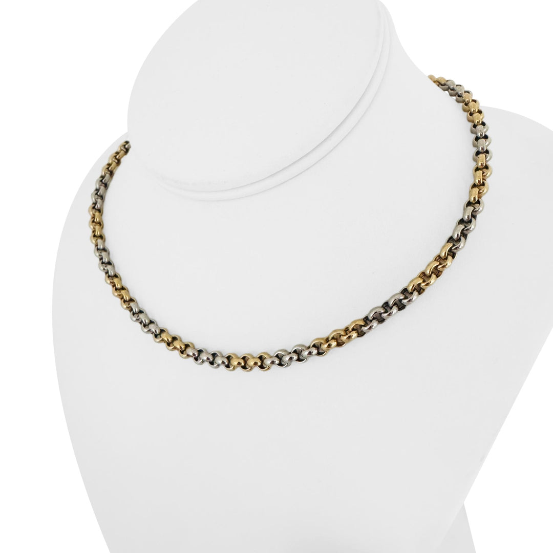 14k Yellow and White Gold 15g Ladies Two Tone 5mm Rolo Link Chain Necklace 16"