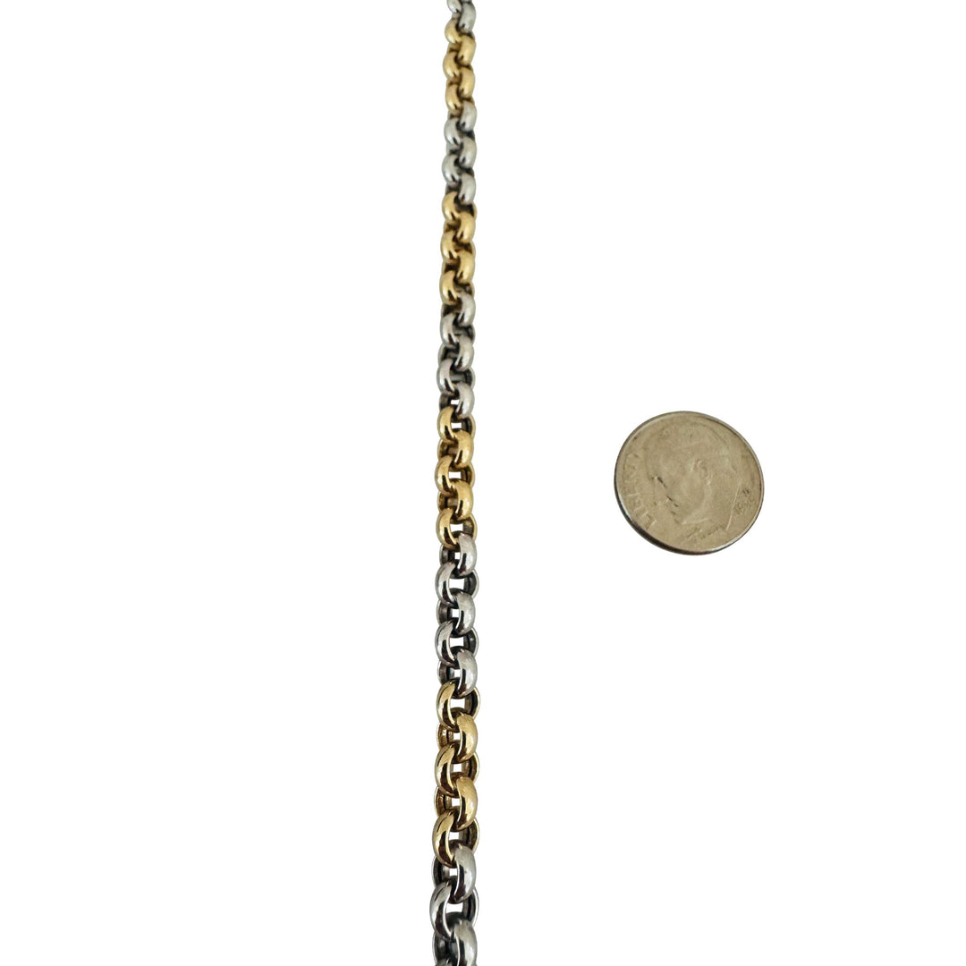 14k Yellow and White Gold 15g Ladies Two Tone 5mm Rolo Link Chain Necklace 16"