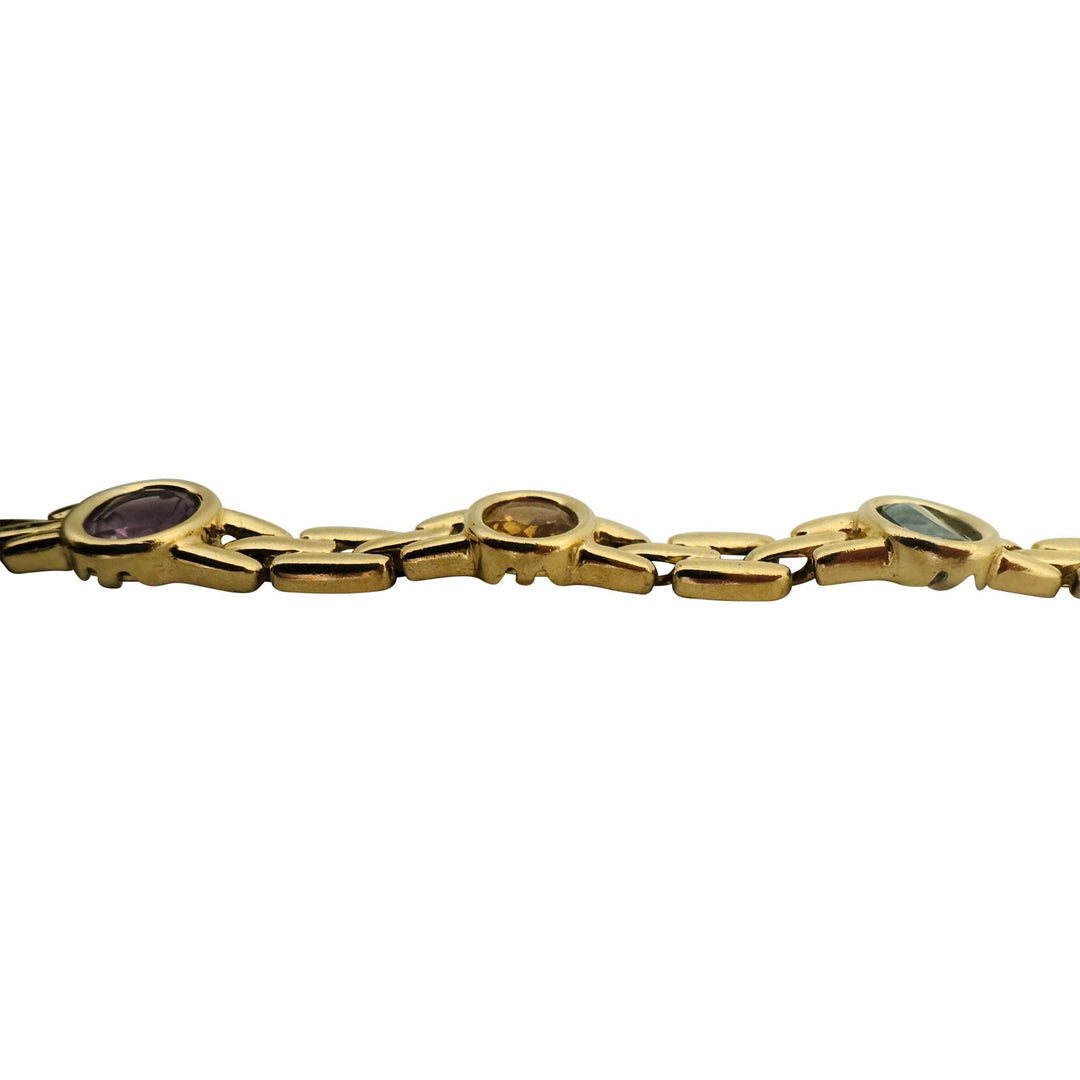 14k Yellow Gold 18g Bezel Set Multi Gemstone 10mm Panther Link Bracelet 8"