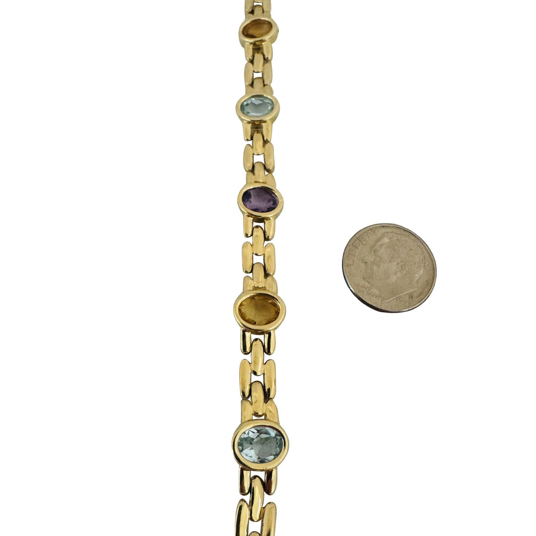 14k Yellow Gold 18g Bezel Set Multi Gemstone 10mm Panther Link Bracelet 8"
