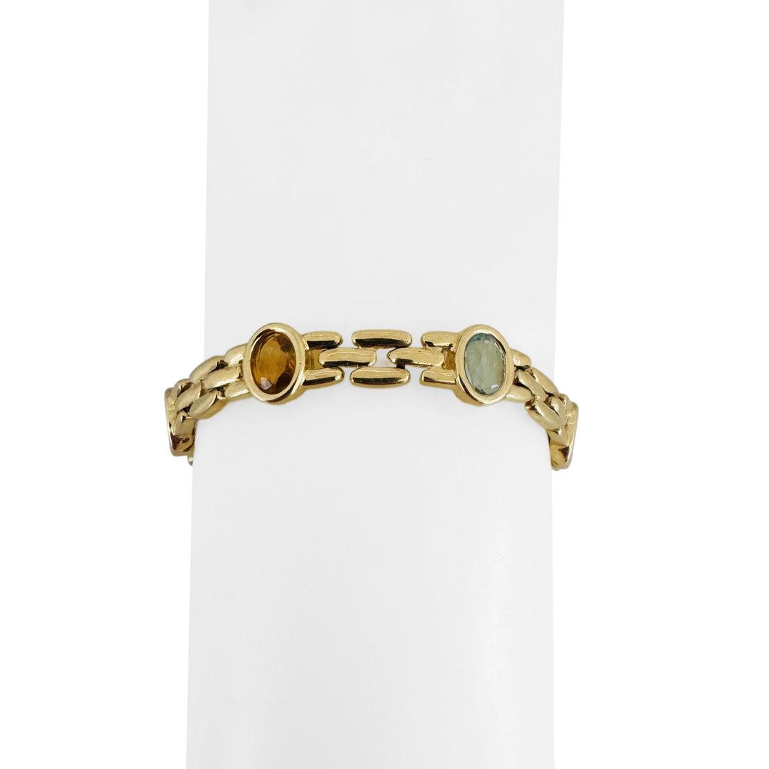 14k Yellow Gold 18g Bezel Set Multi Gemstone 10mm Panther Link Bracelet 8"