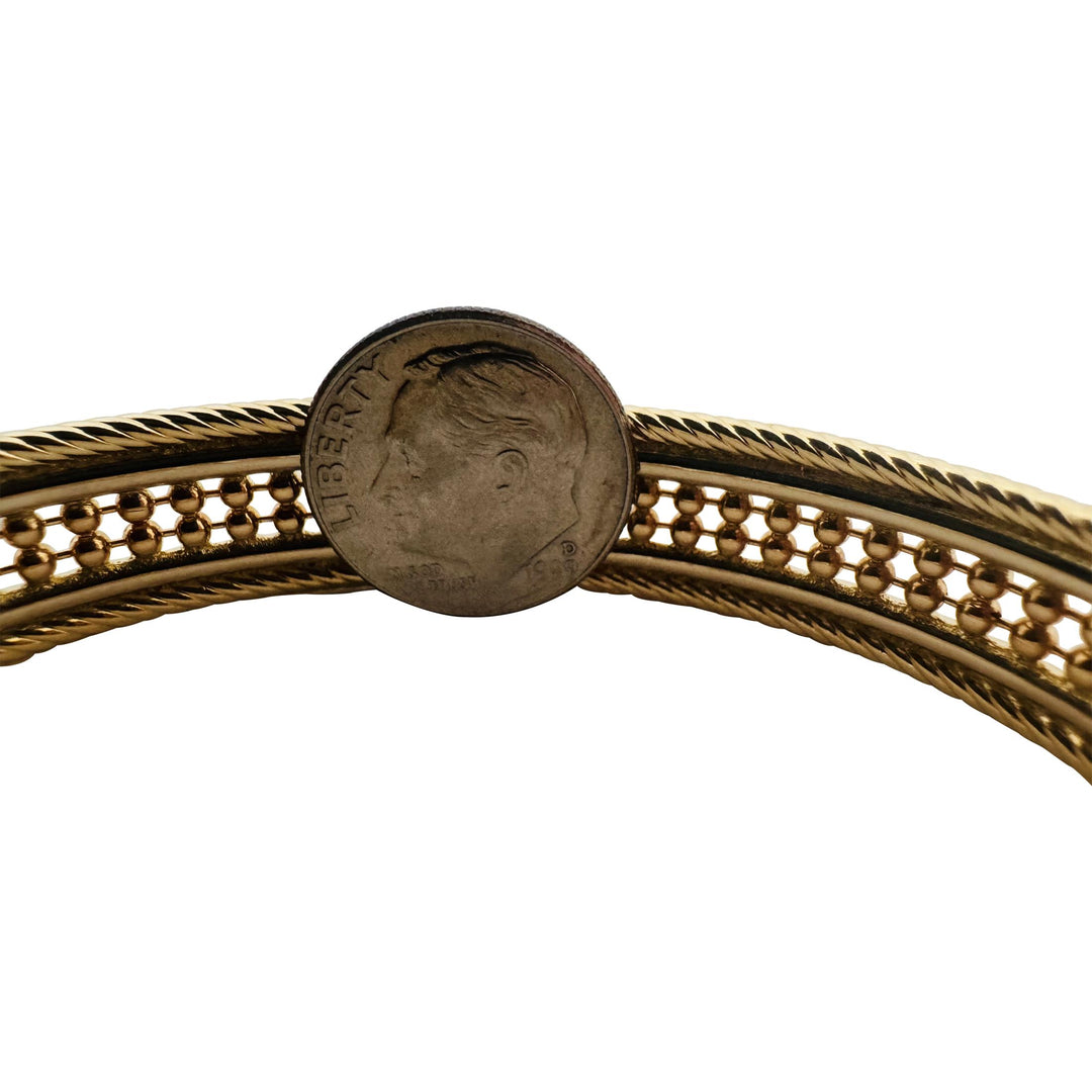 14k Yellow and White Gold 16.2g Solid Ladies Fancy Beaded Bangle Bracelet 7"