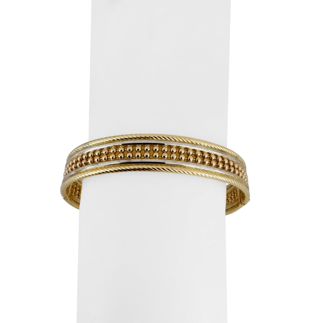 14k Yellow and White Gold 16.2g Solid Ladies Fancy Beaded Bangle Bracelet 7"