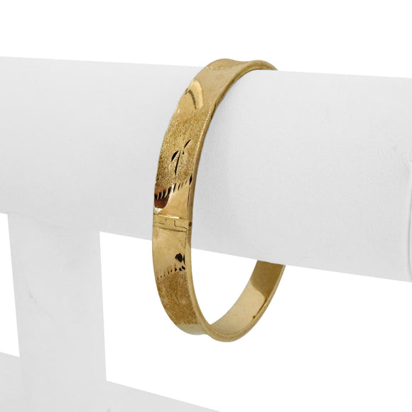 14k Yellow Gold 10.8g Ladies Vintage 8mm Textured Floral Bangle Bracelet 7