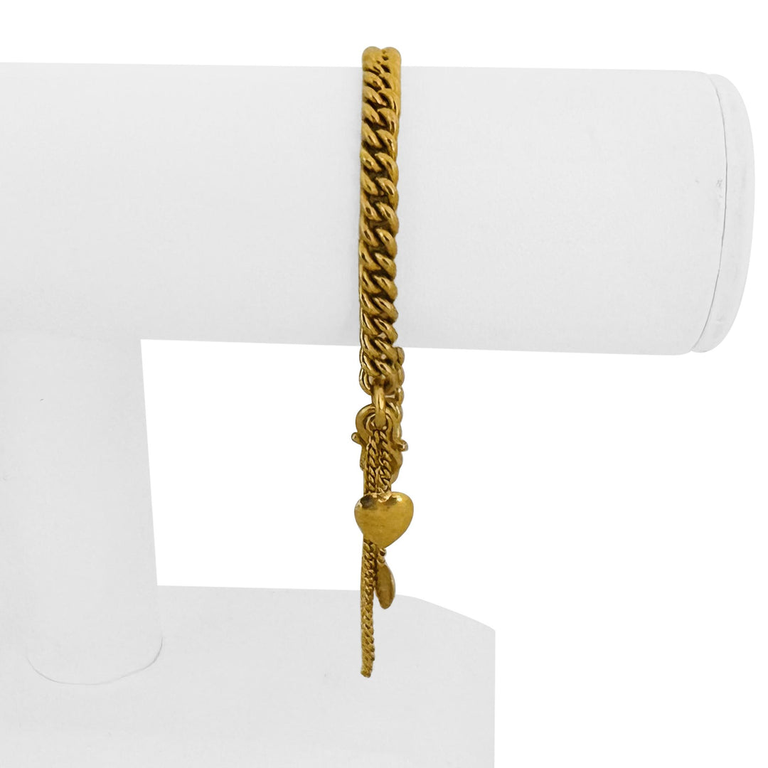24k Pure Yellow Gold 31g Solid Heavy Curb Link Bracelet with Heart Charms 6.5"