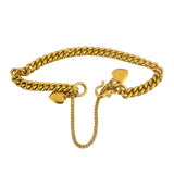 24k Pure Yellow Gold 31g Solid Heavy Curb Link Bracelet with Heart Charms 6.5"