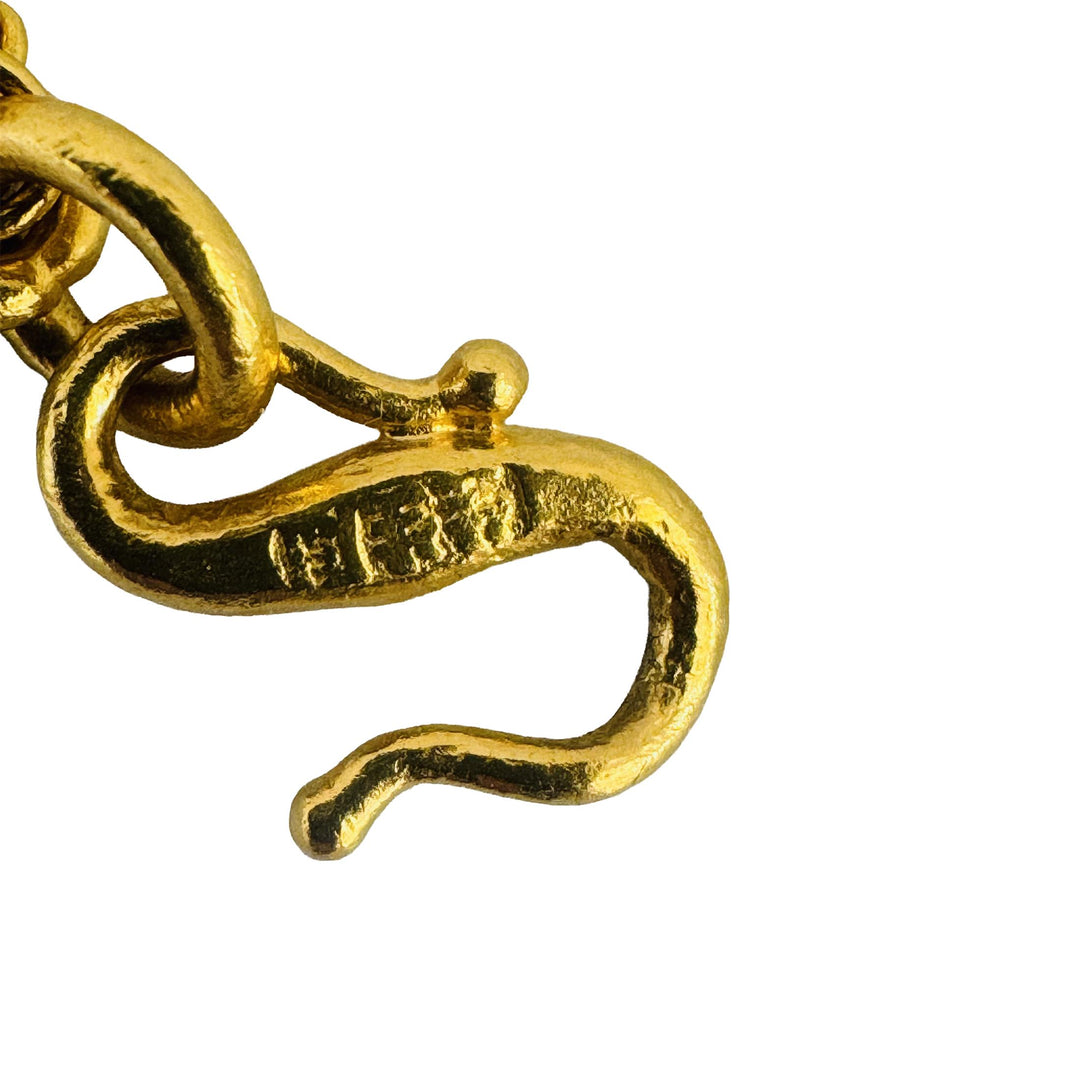 24k Pure Yellow Gold 31g Solid Heavy Curb Link Bracelet with Heart Charms 6.5"