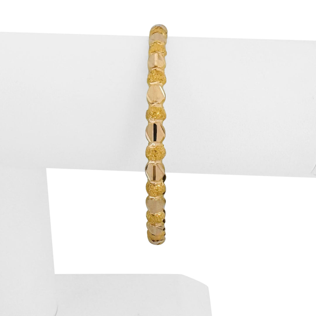 21k Yellow Gold 8.8g Diamond Cut Polished and Textured Bangle Bracelet 7.5"