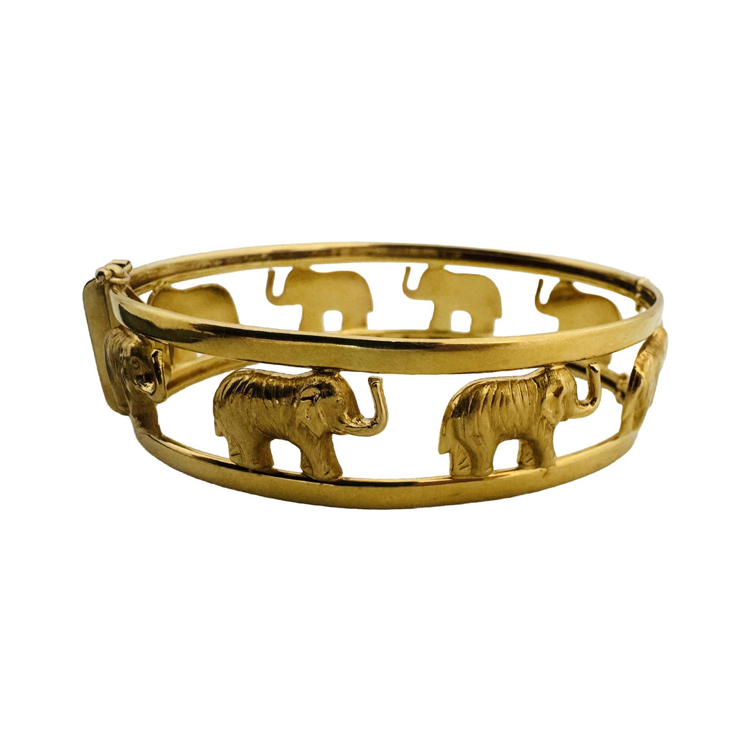 18k Yellow Gold 22g Ladies Elephant Motif 17mm Oval Bangle Bracelet Italy 6.75"
