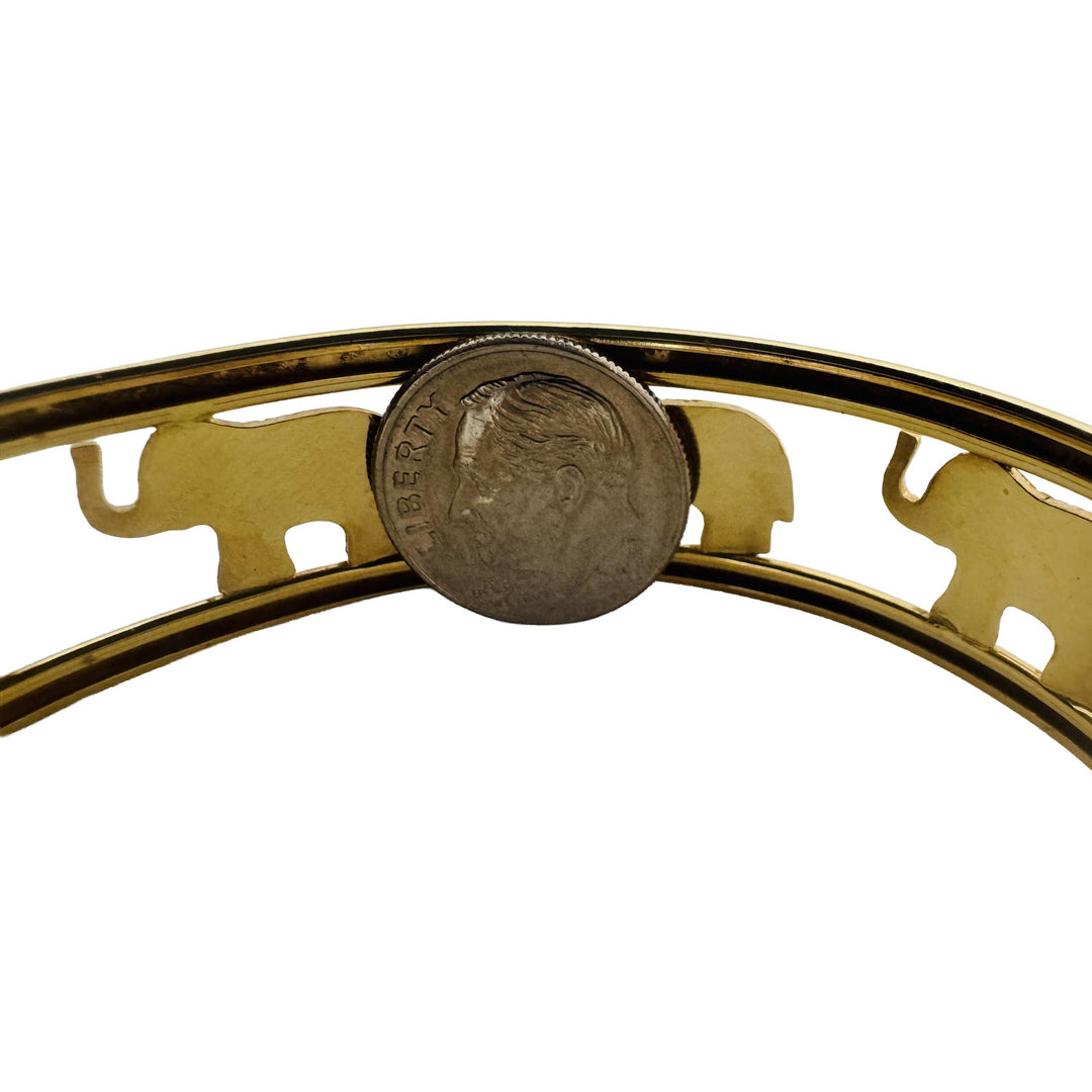 18k Yellow Gold 22g Ladies Elephant Motif 17mm Oval Bangle Bracelet Italy 6.75"