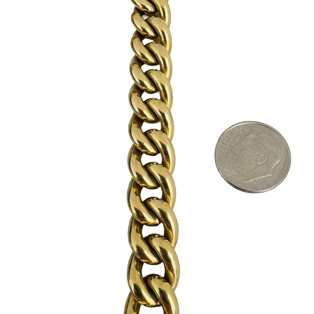 18k Yellow Gold 23.2g Hollow Thick Vintage Curb Link Bracelet Italy 7.5"